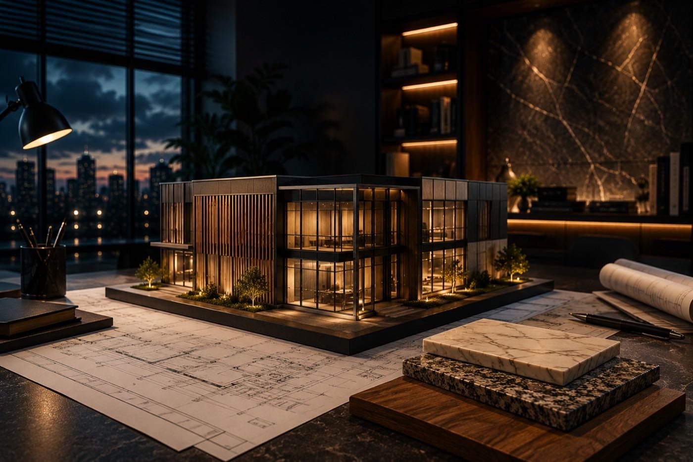 Architectural model and blueprints representing PerfectX's project planning